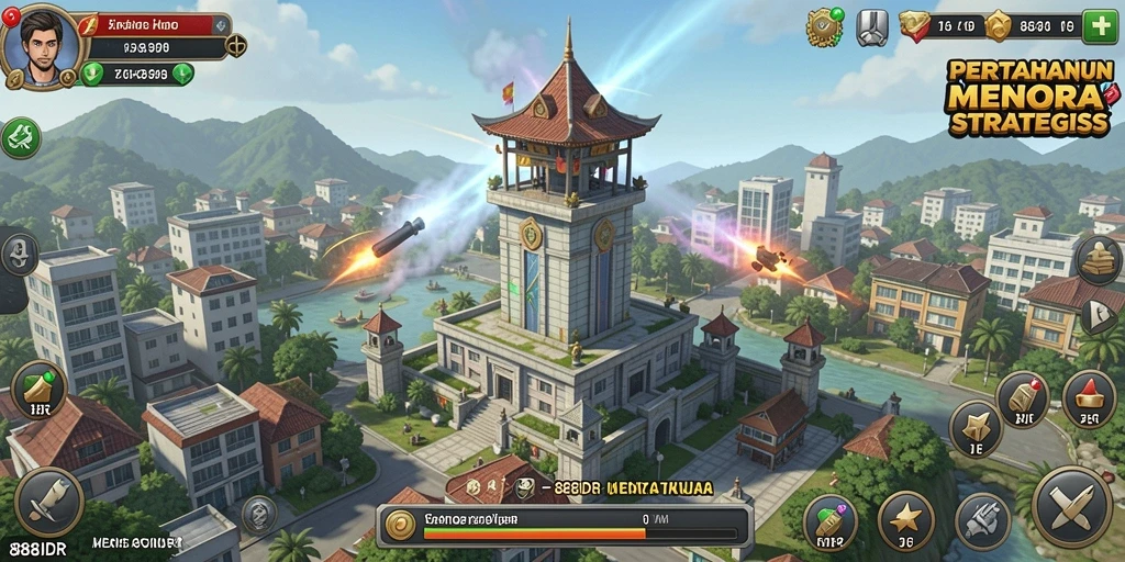 Tangkapan layar 888IDR menampilkan aksi seru di game Tower Defense.