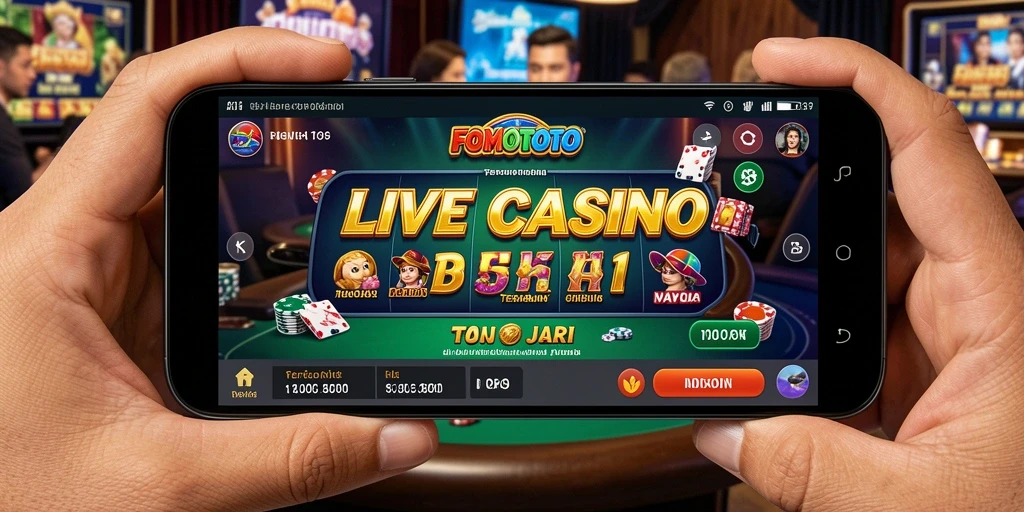 Tangkapan layar FOMOTOTO menampilkan dealer langsung dalam permainan Live Casino.