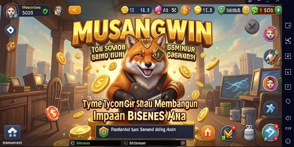 Tampilan gameplay menarik MUSANGWIN yang menggambarkan keseruan membangun bisnis.