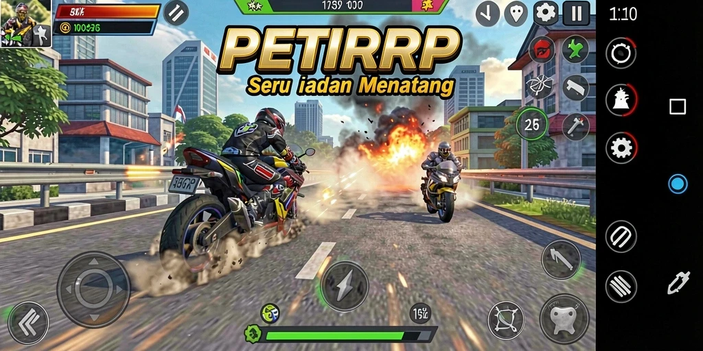 Gameplay menegangkan dalam balapan motor PETIRRP.