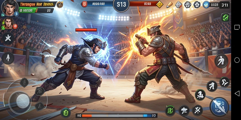 Screenshot S13 menunjukkan aksi pertarungan yang seru dan mendebarkan.