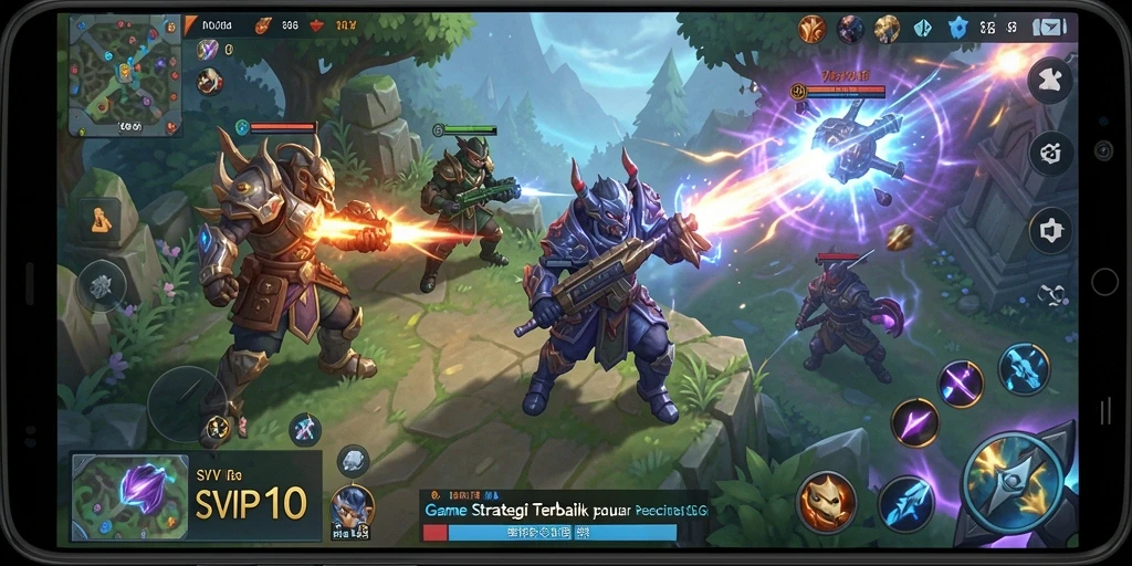 Screenshot gameplay <strong>SVIP10</strong>, menunjukkan pertarungan pasukan yang strategis.